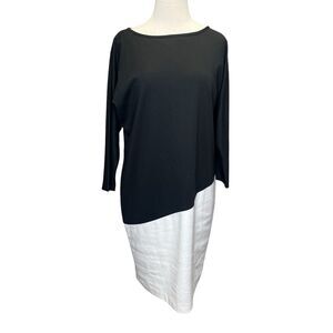GUMPS San Francisco sz 12 Colorblock Dress‎ Black White Lagenlook Dolman Modern
